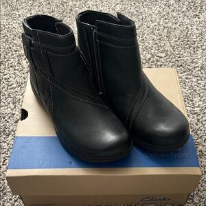 Clarks Black Leather Buckle Boots